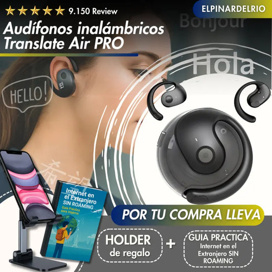 Audifonos inalambricos Translate Air PRO  TKT  + Holder y  Guía práctica para viajeros de Regalo